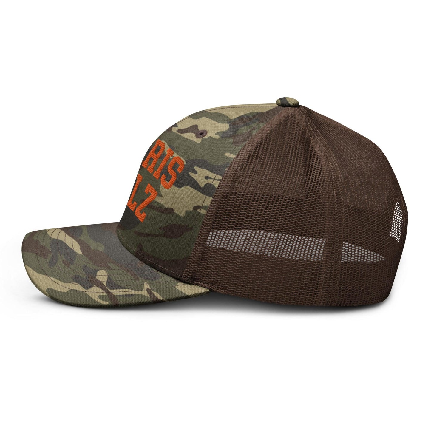 Harris-Walz Midwest Princess Parody Embroidered Camo Trucker Hat Orange