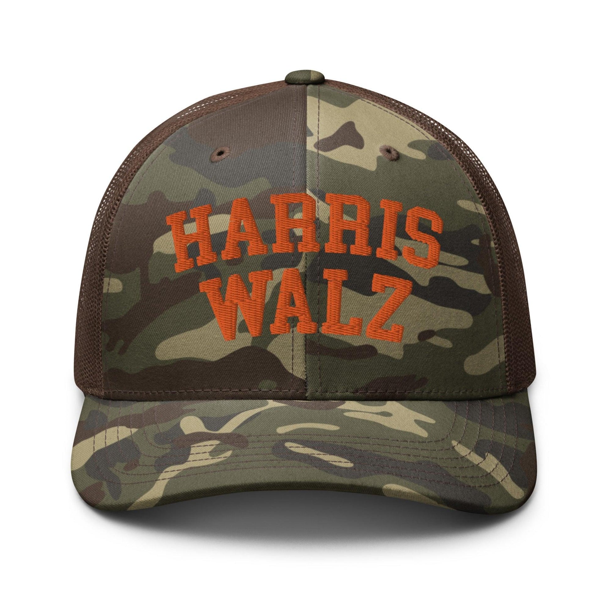 Harris-Walz Midwest Princess Parody Embroidered Camo Trucker Hat Orange - Camo/Brown