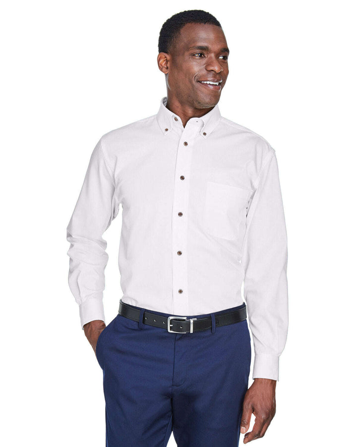 Harriton Men’s Tall Easy Blend™ Long-Sleeve Twill Shirt with Stain-Release M500T - WHITE / XLT - Woven Shirts