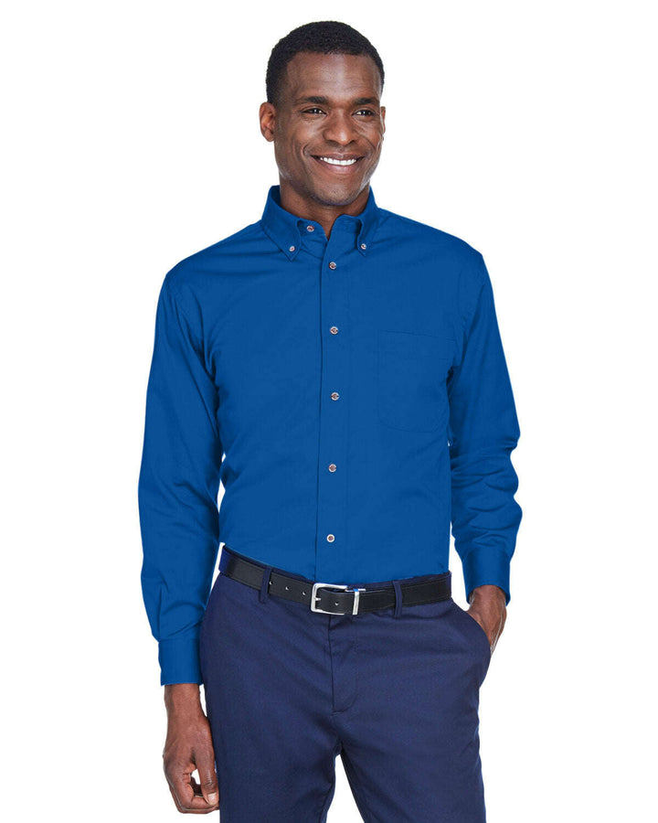 Harriton Men’s Tall Easy Blend™ Long-Sleeve Twill Shirt with Stain-Release M500T - FRENCH BLUE / XLT - Woven Shirts