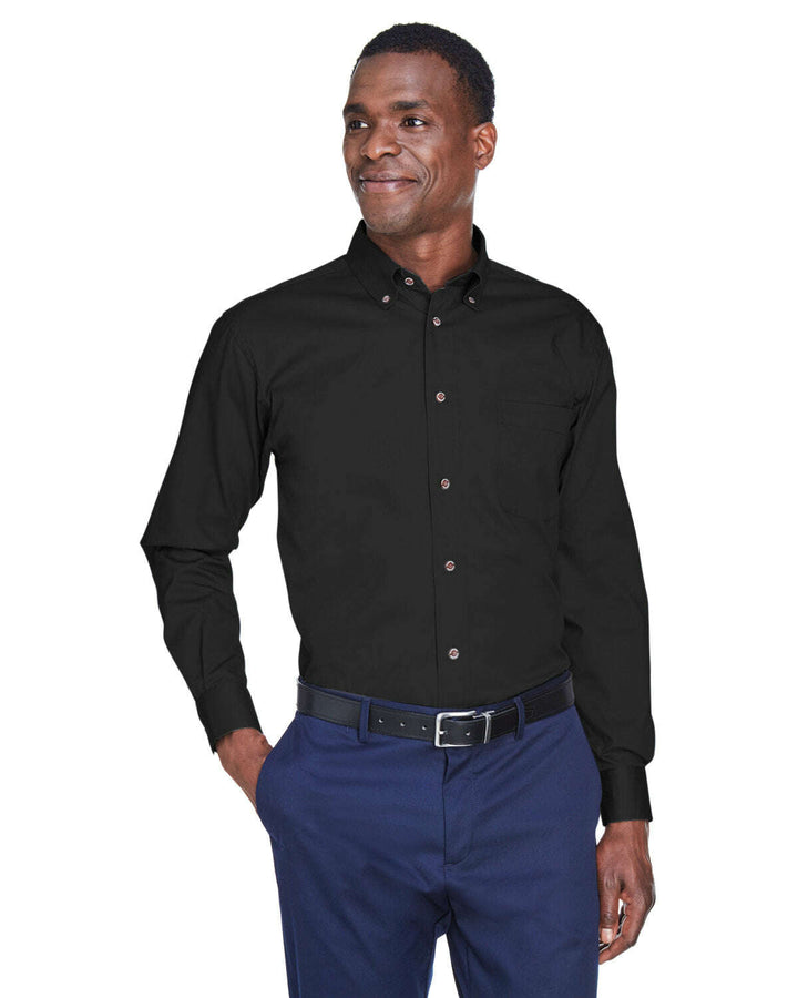 Harriton Men’s Tall Easy Blend™ Long-Sleeve Twill Shirt with Stain-Release M500T - BLACK / XLT - Woven Shirts