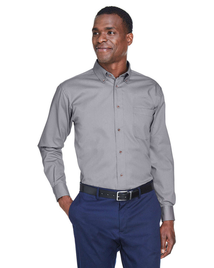 Harriton Men’s Tall Easy Blend™ Long-Sleeve Twill Shirt with Stain-Release M500T - DARK GREY / XLT - Woven Shirts