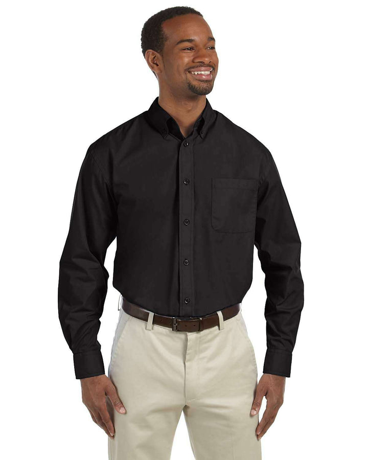 Harriton Men’s Tall Essential Poplin M510T - BLACK / XLT - Woven Shirts