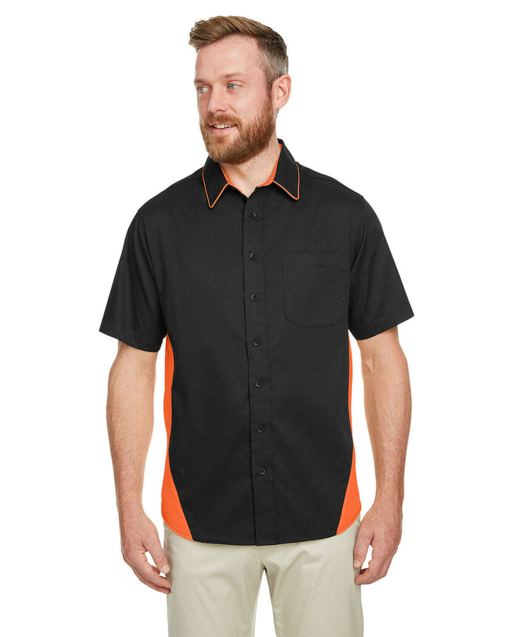 Harriton Men’s Tall Flash IL Colorblock Short Sleeve Shirt M586T - BLACK / TM ORANGE / LT - Woven Shirts