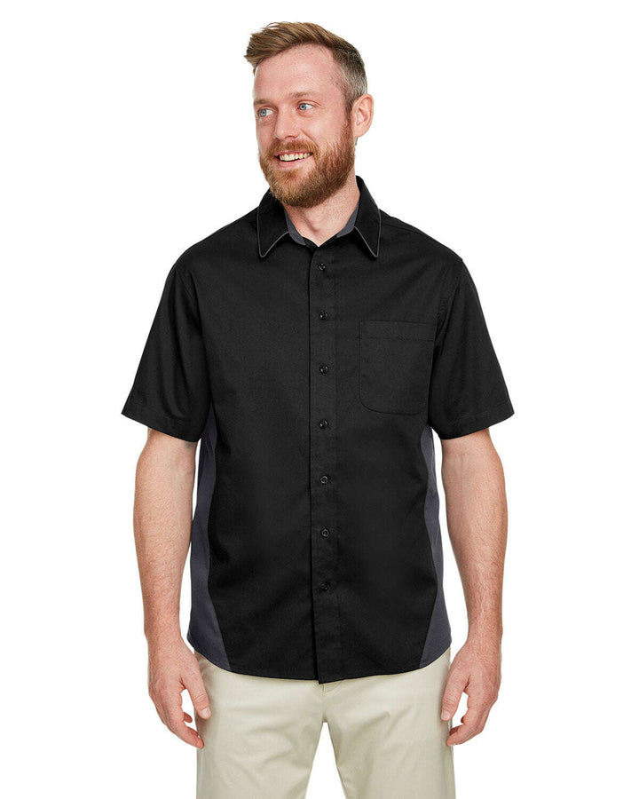 Harriton Men’s Tall Flash IL Colorblock Short Sleeve Shirt M586T - BLACK / DK CHARCL / LT - Woven Shirts