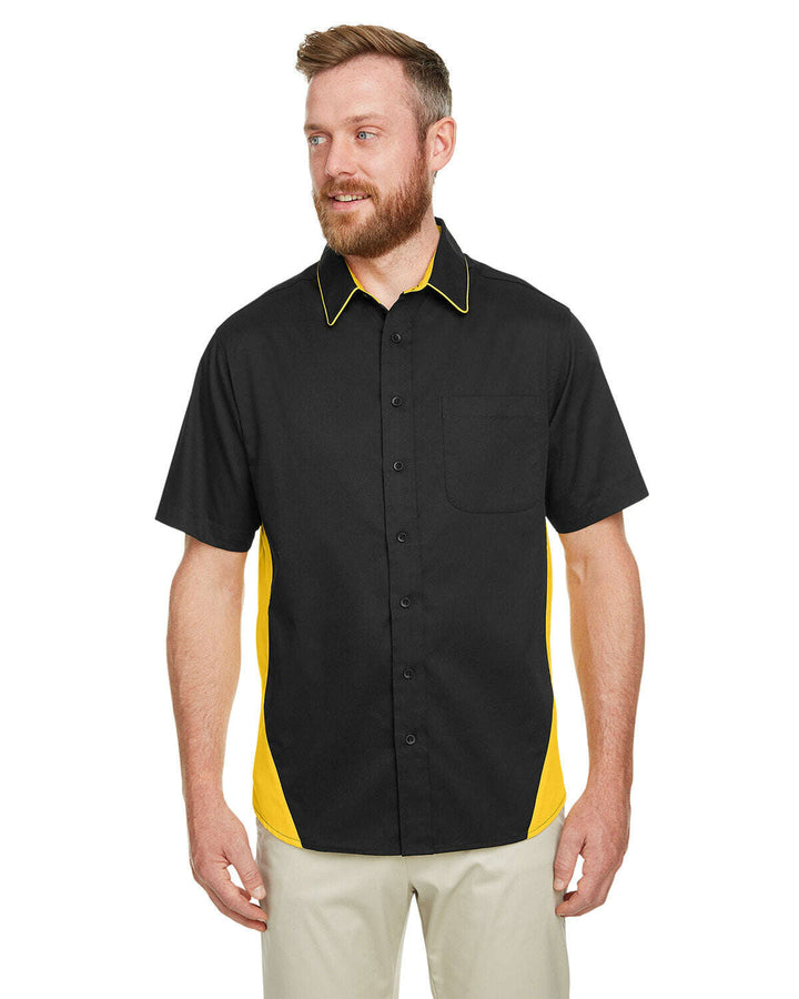 Harriton Men’s Tall Flash IL Colorblock Short Sleeve Shirt M586T - BLACK / SNRY YLLW / LT - Woven Shirts