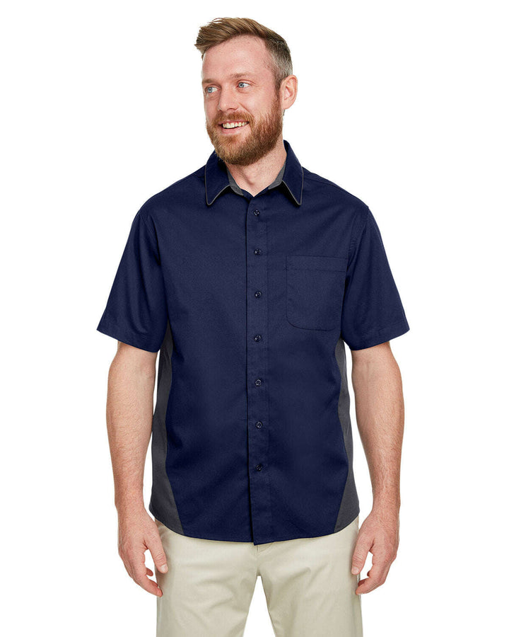 Harriton Men’s Tall Flash IL Colorblock Short Sleeve Shirt M586T - DK NAVY / DK CHRC / LT - Woven Shirts