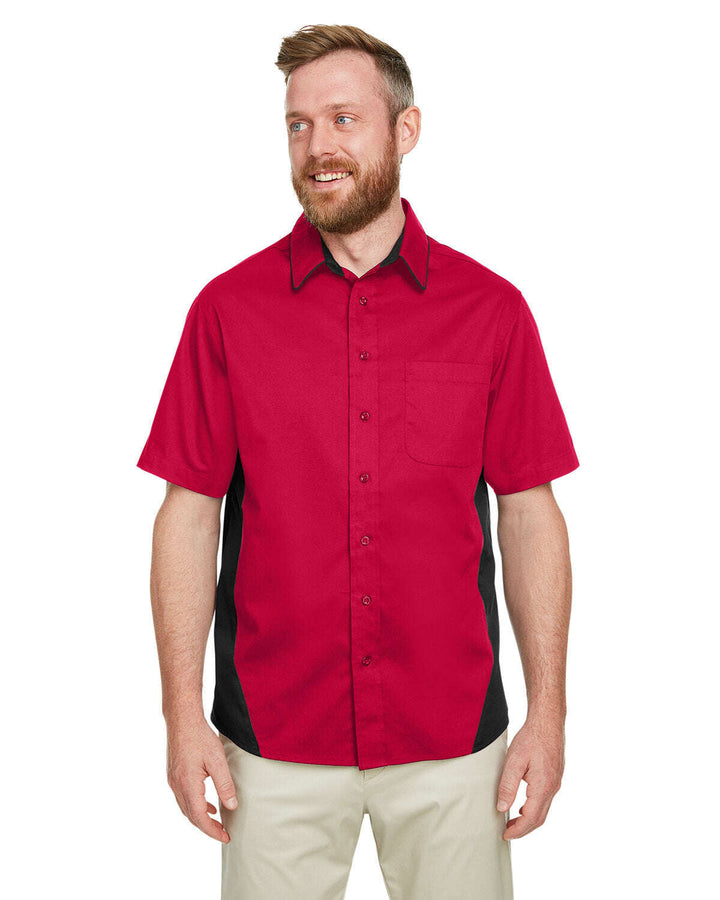 Harriton Men’s Tall Flash IL Colorblock Short Sleeve Shirt M586T - RED / BLACK / LT - Woven Shirts