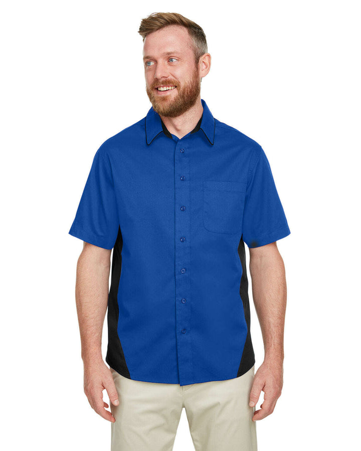 Harriton Men’s Tall Flash IL Colorblock Short Sleeve Shirt M586T - TR ROYAL / BLACK / LT - Woven Shirts