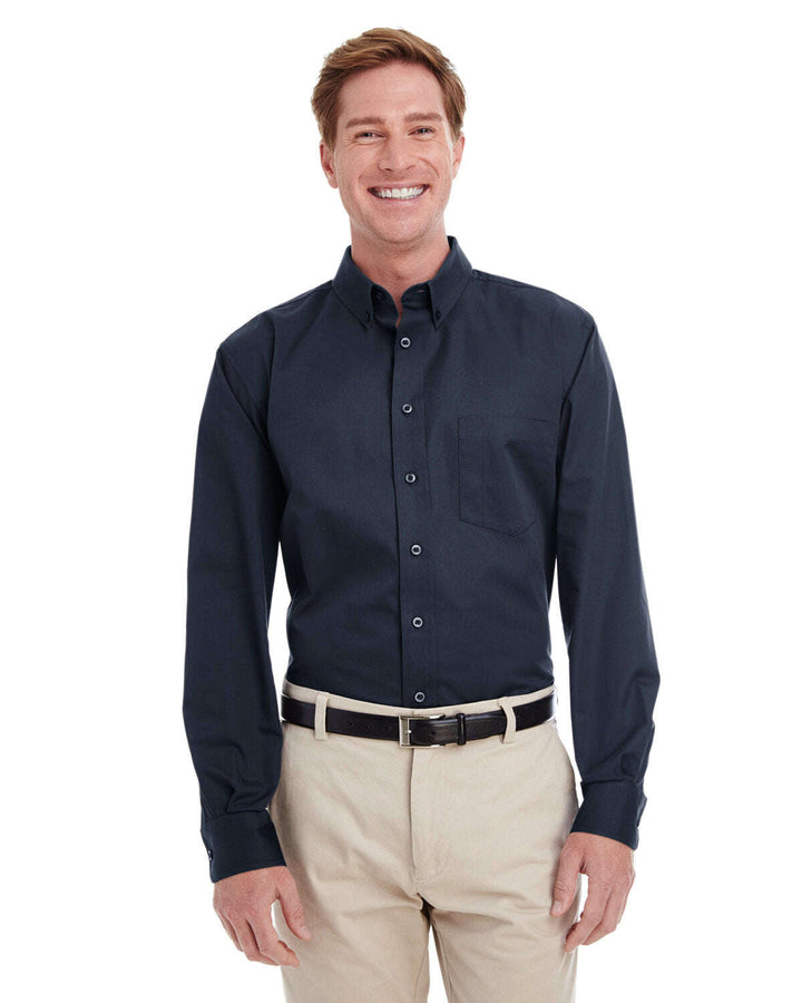 Harriton Men’s Tall Foundation Cotton Long-Sleeve Twill Shirt with Teflon™ M581T - DARK NAVY / XLT - Woven Shirts