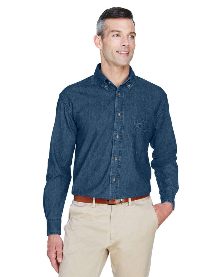 Harriton Men’s Tall Long-Sleeve Denim Shirt M550T - DARK DENIM / XLT - Woven Shirts