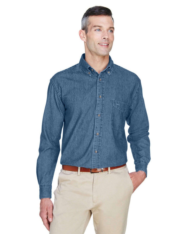 Harriton Men’s Tall Long-Sleeve Denim Shirt M550T - LIGHT DENIM / XLT - Woven Shirts