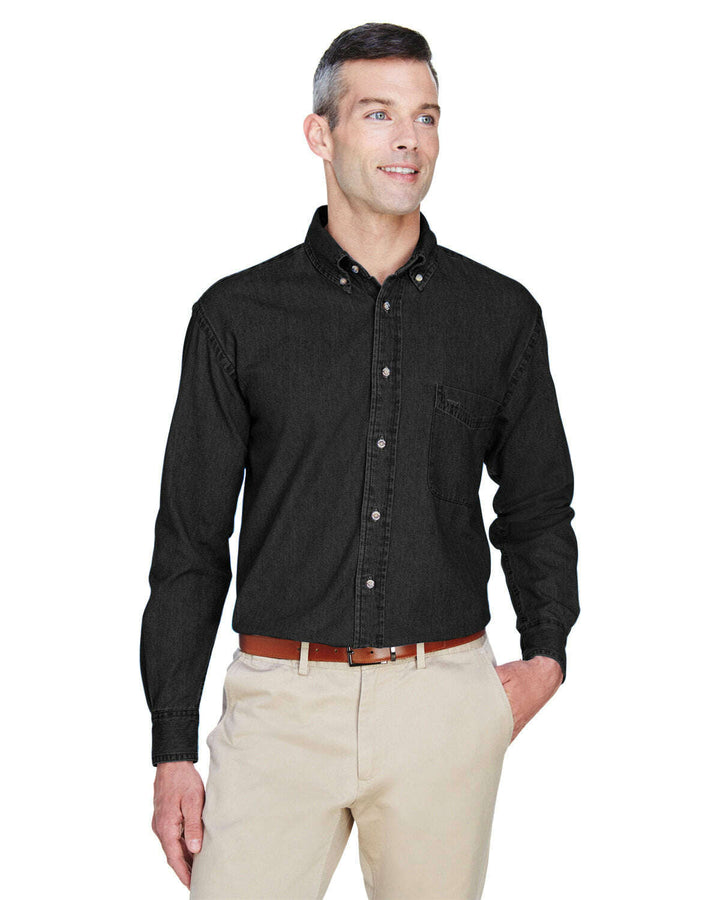 Harriton Men’s Tall Long-Sleeve Denim Shirt M550T - WASHED BLACK / XLT - Woven Shirts