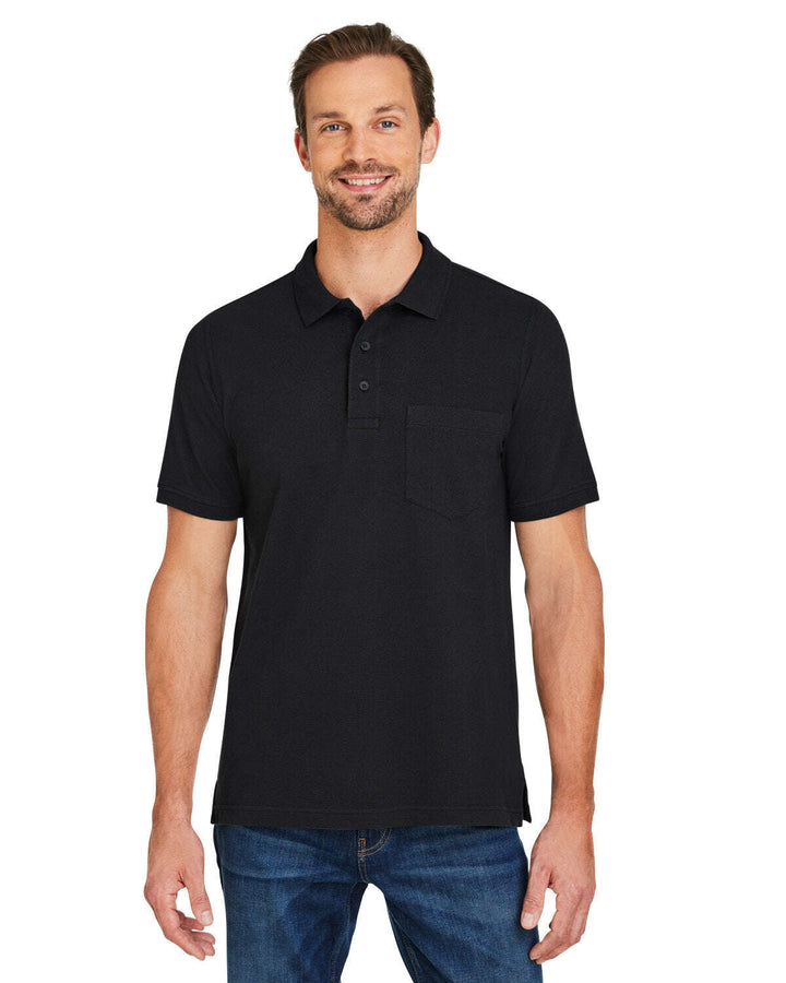 Harriton Men’s Valiant Cotton Snag Protect Pocket Polo M205P - BLACK / 5XL - Polos