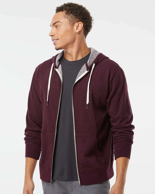 Heathered French Terry Full-Zip Hooded Sweatshirt PRM90HTZ - Burgundy Heather / XS - Full-Zip Hoodie