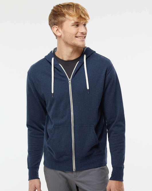 Heathered French Terry Full-Zip Hooded Sweatshirt PRM90HTZ - Full-Zip Hoodie