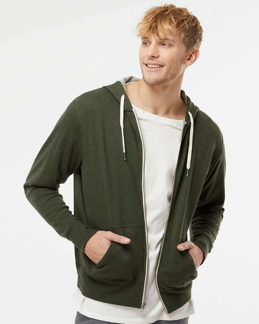 Heathered French Terry Full-Zip Hooded Sweatshirt PRM90HTZ - Full-Zip Hoodie