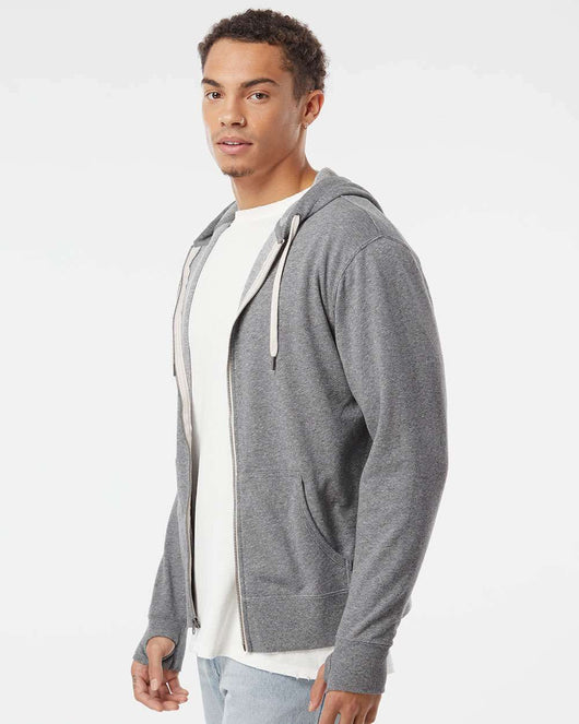 Heathered French Terry Full-Zip Hooded Sweatshirt PRM90HTZ - Full-Zip Hoodie