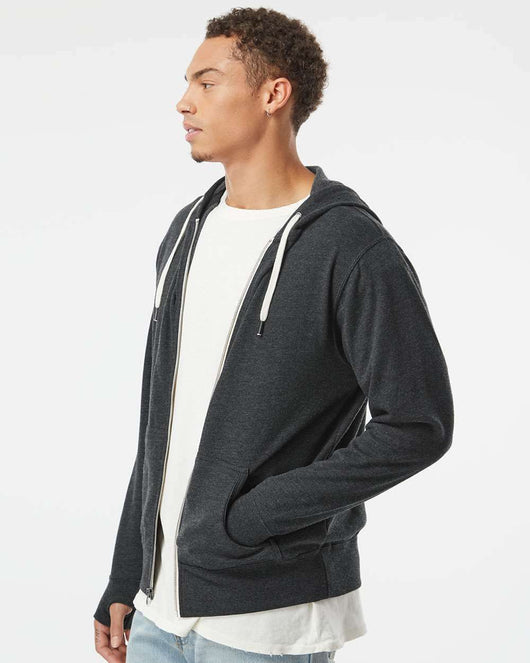 Heathered French Terry Full-Zip Hooded Sweatshirt PRM90HTZ - Full-Zip Hoodie