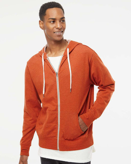 Heathered French Terry Full-Zip Hooded Sweatshirt PRM90HTZ - Full-Zip Hoodie