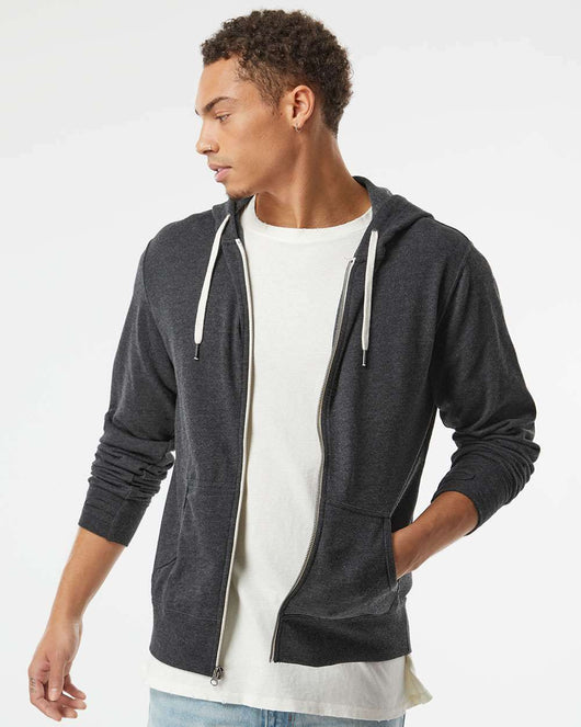 Heathered French Terry Full-Zip Hooded Sweatshirt PRM90HTZ - Full-Zip Hoodie