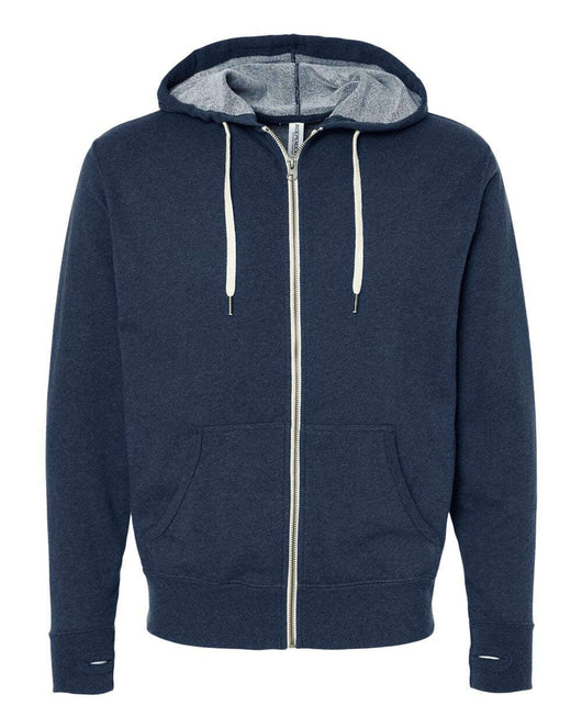 Heathered French Terry Full-Zip Hooded Sweatshirt PRM90HTZ - Navy Heather / XS - Full-Zip Hoodie