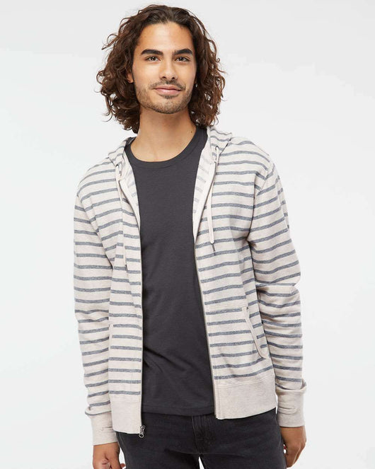 Heathered French Terry Full-Zip Hooded Sweatshirt PRM90HTZ - Oatmeal Heather/ Salt & Pepper Stripe / XS - Full-Zip