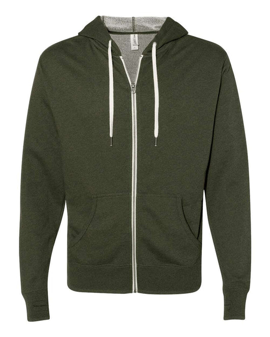 Heathered French Terry Full-Zip Hooded Sweatshirt PRM90HTZ - Olive Heather / XS - Full-Zip Hoodie