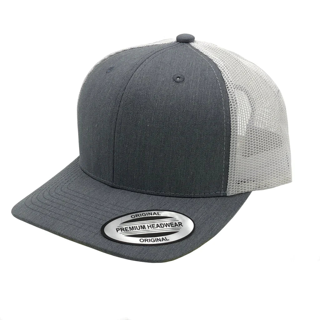 GNV-6606T - Premium Trucker Mesh Cap - Heather Grey White / ONE SIZE - CAPS