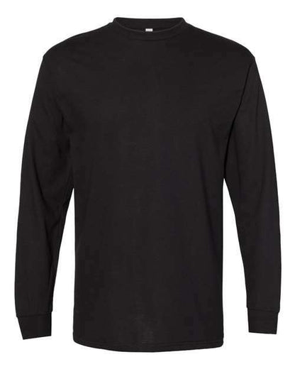 Black long-sleeved heavyweight t-shirt ideal for custom apparel projects and classic tees