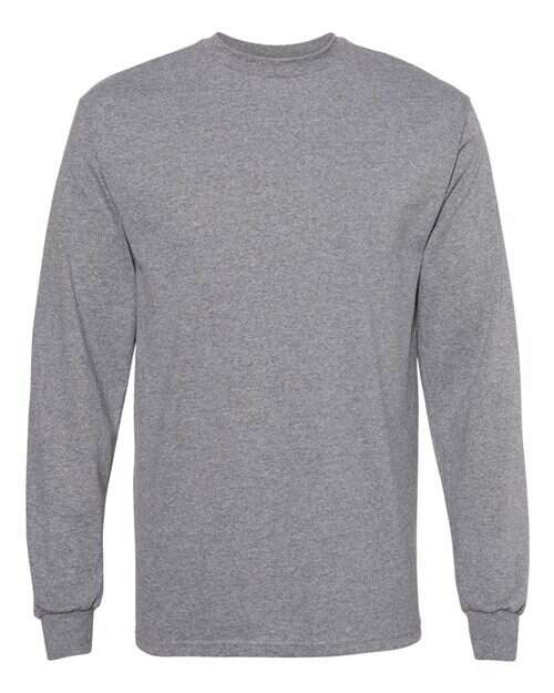 Gray heavyweight long sleeve T-shirt, ideal for custom apparel projects and classic tees