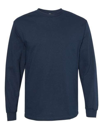 Navy blue heavyweight long sleeve T-Shirt ideal for custom apparel projects and classic tees