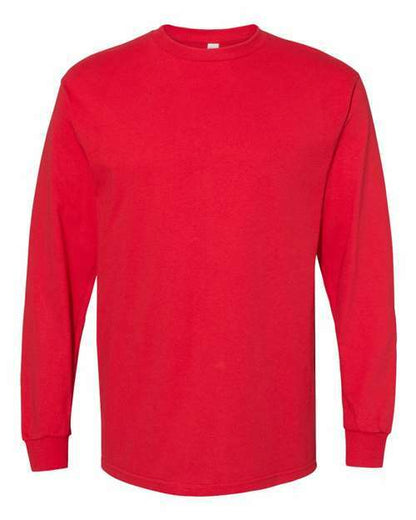Red long-sleeved shirt from Heavyweight Long Sleeve T-Shirt, ideal for custom apparel projects