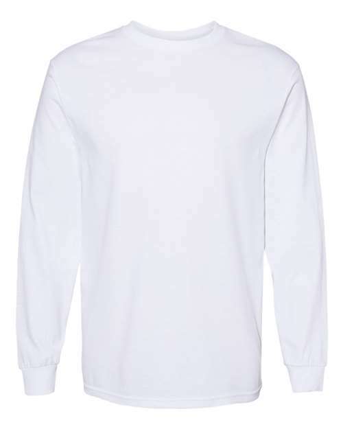 White long-sleeved T-shirt ideal for custom apparel projects and a classic tee design