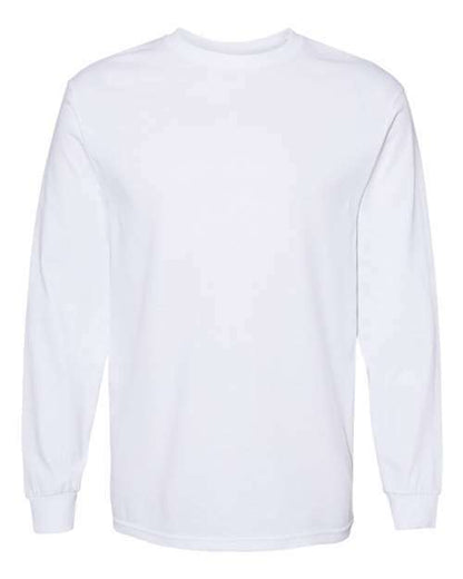 White long-sleeved T-shirt ideal for custom apparel projects and a classic tee design