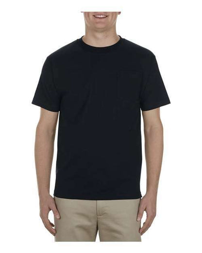 Black crew neck t-shirt from Heavyweight Pocket T-Shirt, ideal for custom apparel and everyday wear