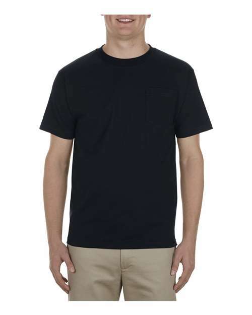 Black crew neck t-shirt from Heavyweight Pocket T-Shirt, ideal for custom apparel and screen printing