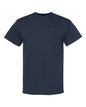 Navy blue pocket T-shirt in heavyweight fabric, ideal for custom apparel and everyday wear