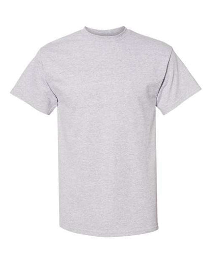 Gray short-sleeved T-shirt in Athletic Heather made from a cotton polyester blend for custom apparel