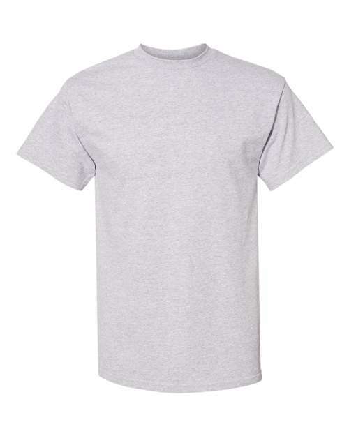 Gray short-sleeved T-shirt in athletic heather cotton polyester blend for custom apparel