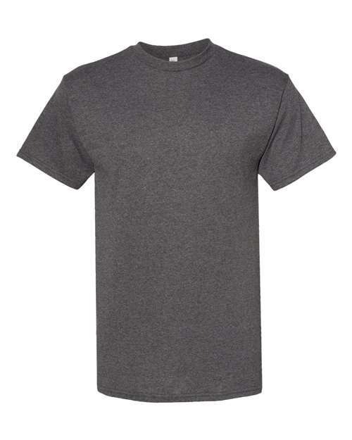 Gray heathered heavyweight T-shirt in cotton polyester blend, ideal for custom apparel