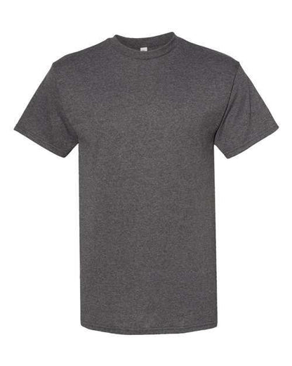 Gray heathered heavyweight T-shirt in cotton polyester blend, ideal for custom apparel