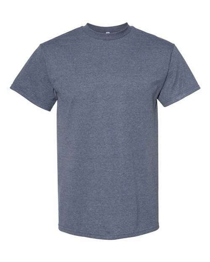 Heathered gray cotton polyester blend crew neck T-shirt with classic fit