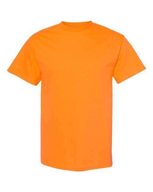 Orange heavyweight T-Shirt made from cotton polyester blend for comfortable wear