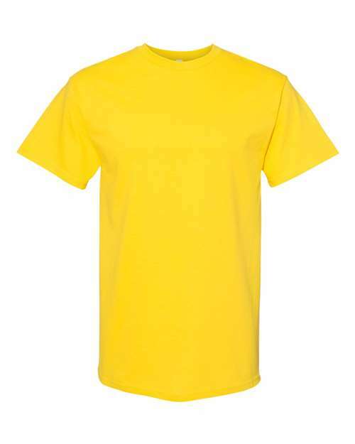 Yellow heavyweight T-shirt made from cotton polyester blend, ideal for custom apparel