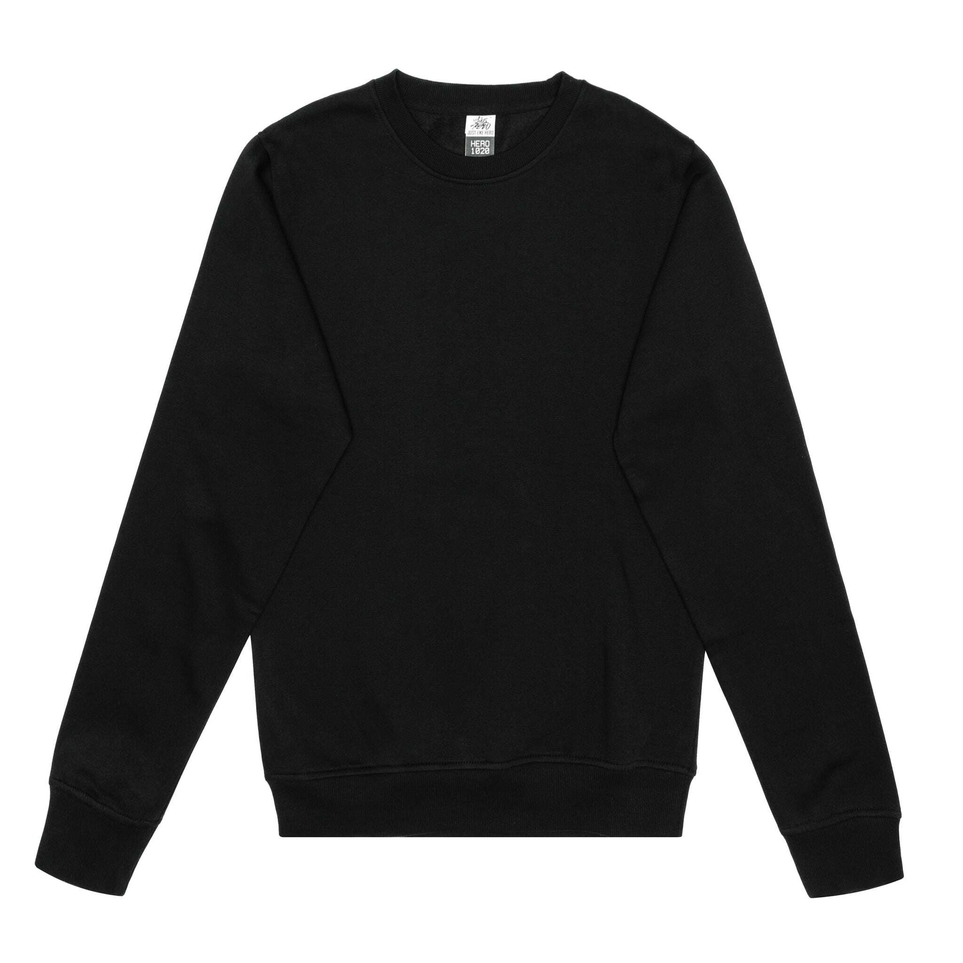 Crewnecks-HERO-1020 Unisex Blank Crewneck Sweatshirt - Black-torontoscreenprinting.ca