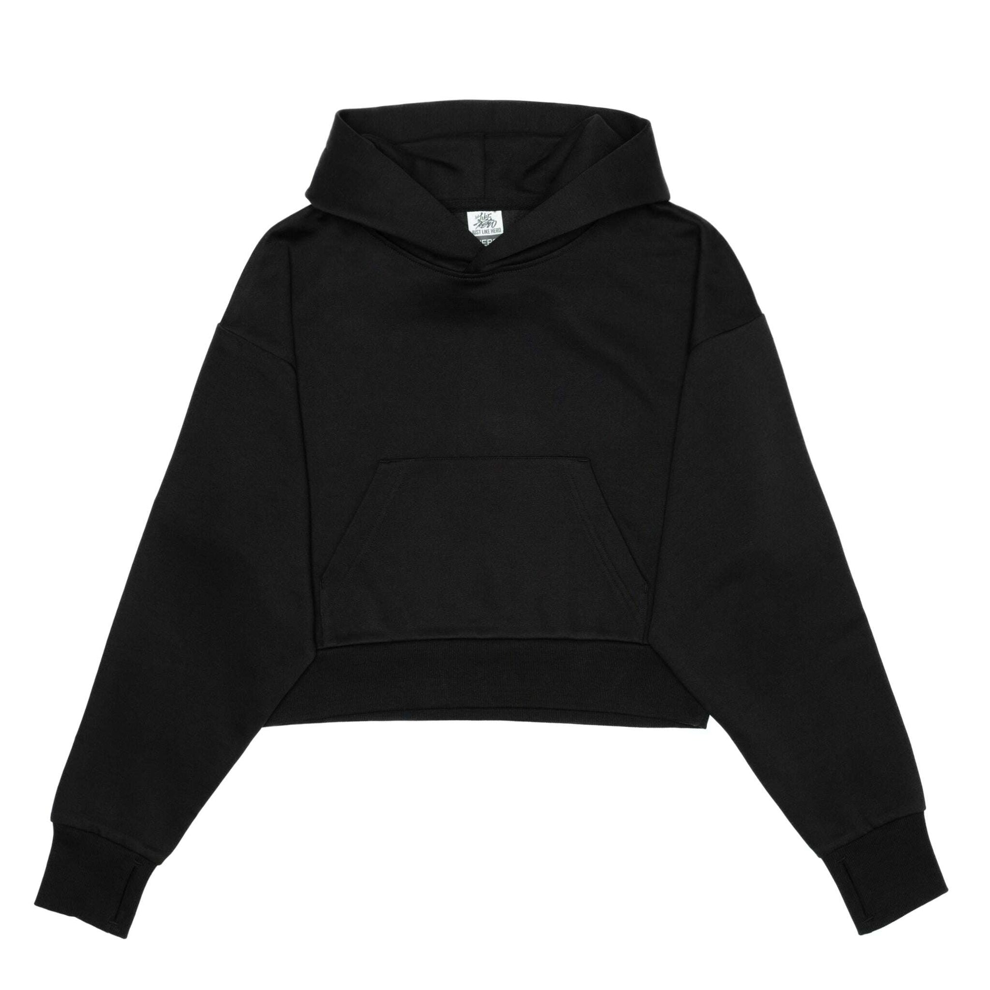 Hoodie-HERO-2120C Cropped Drop Shoulder Pullover Hoodie - Black-torontoscreenprinting.ca