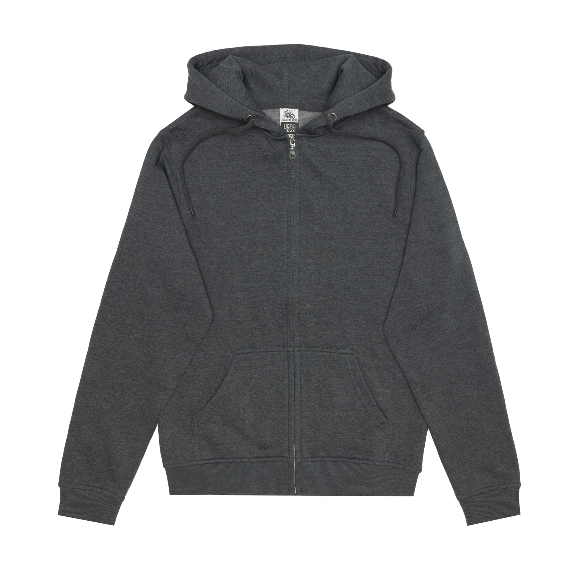 HERO-3020 Unisex Full Zip Hoodie - Dark Heather - Full-Zip