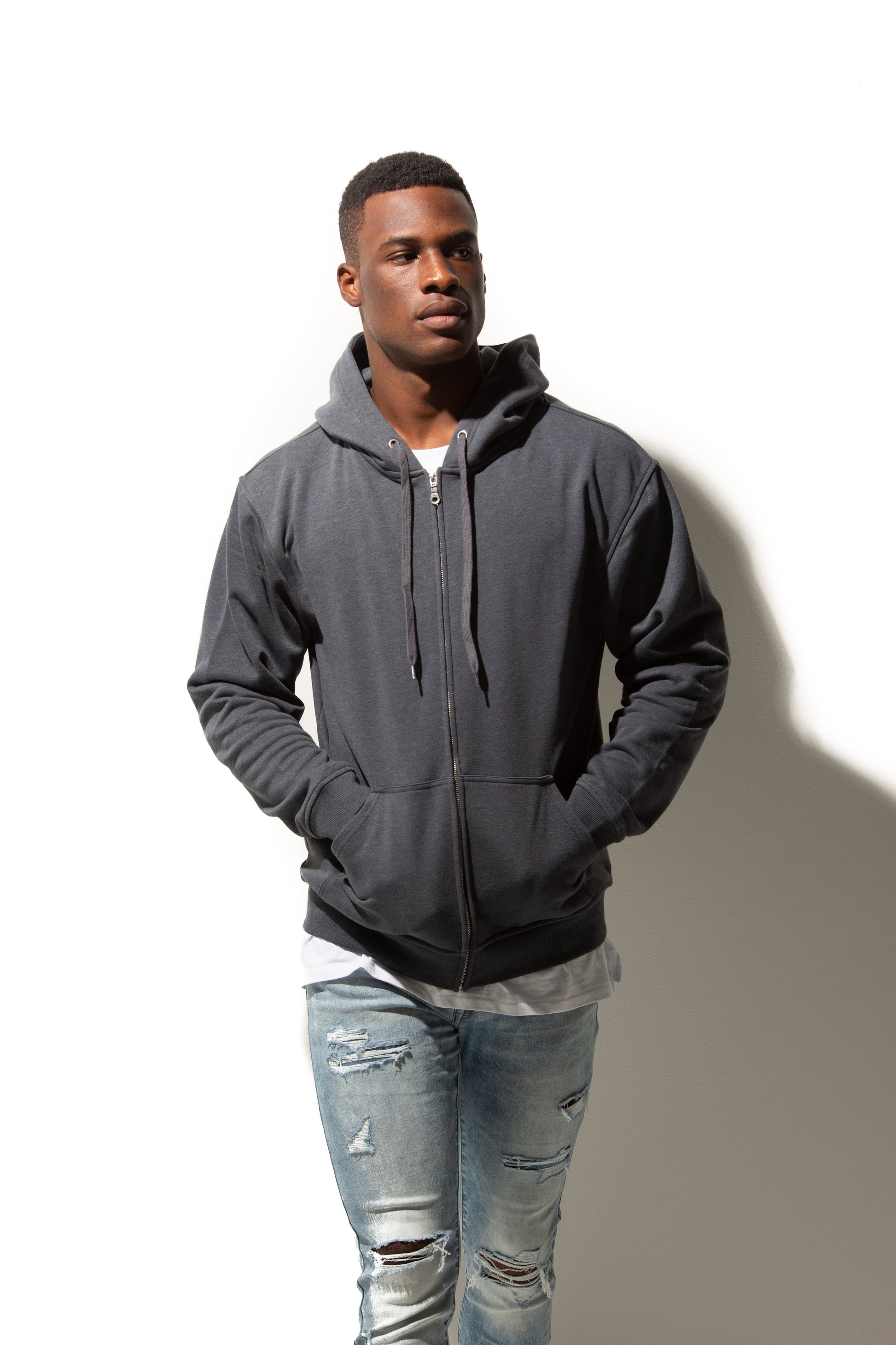 HERO-3020 Unisex Full Zip Hoodie - Dark Heather - Full-Zip