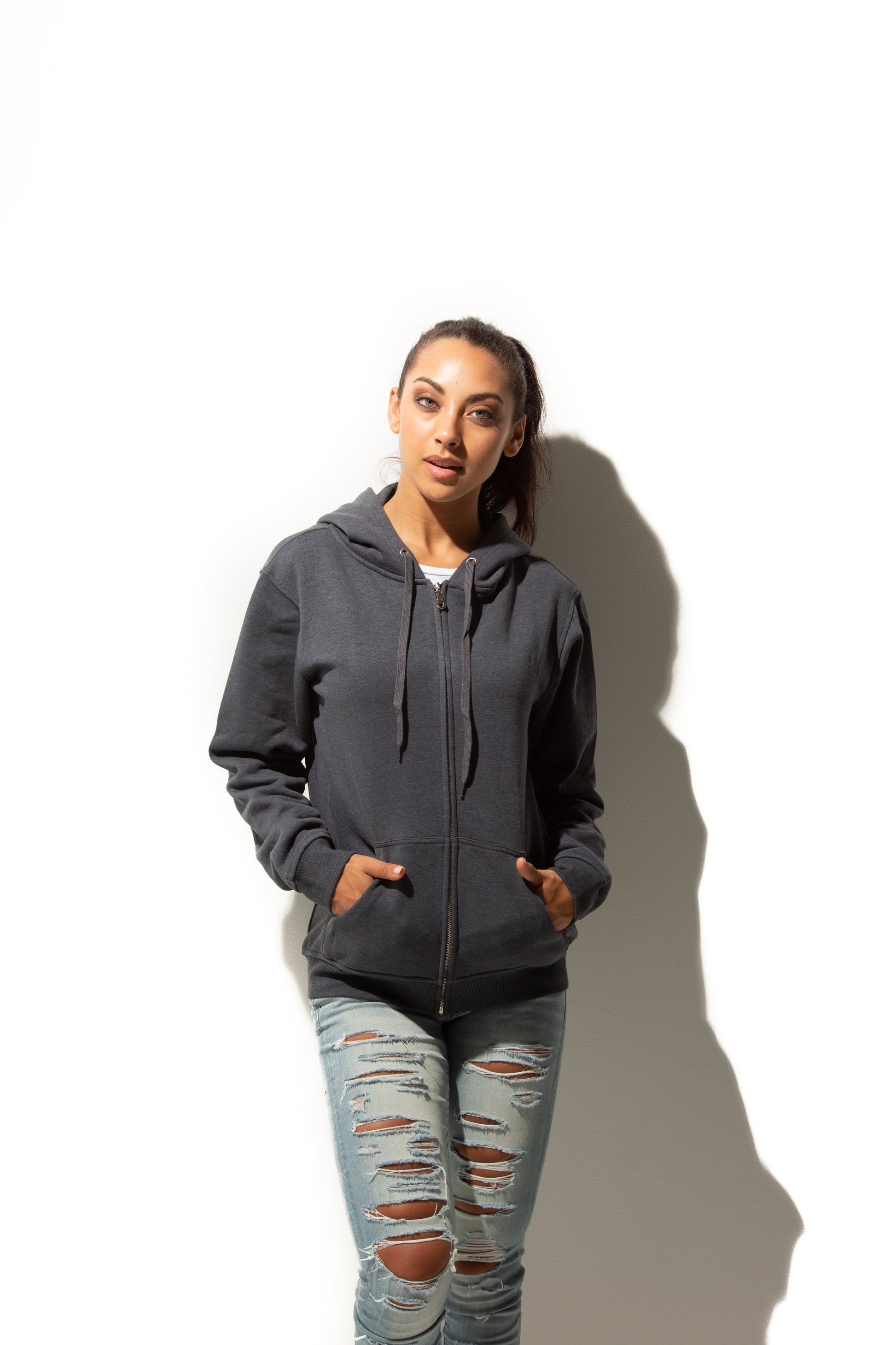 HERO-3020 Unisex Full Zip Hoodie - Dark Heather - Full-Zip